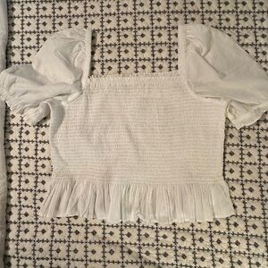 JCrew White Smocked Women's Top